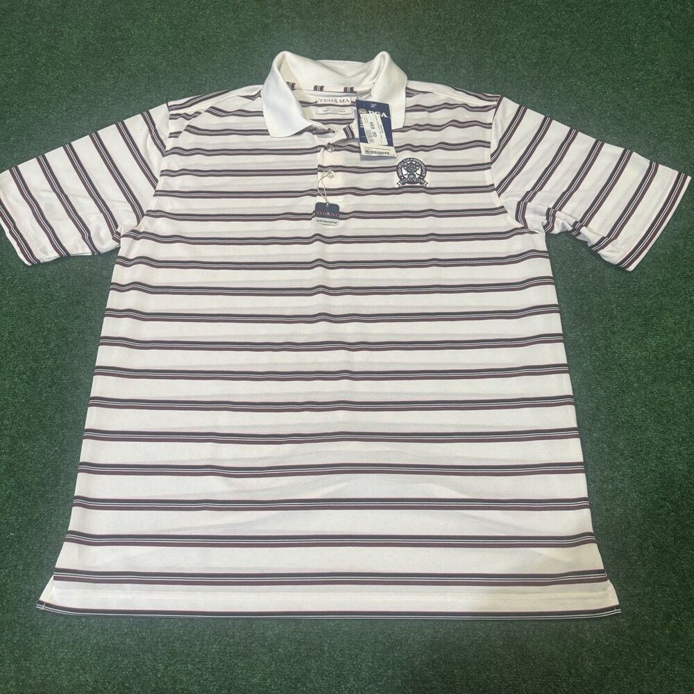 NWT Tehama 2008 PGA Championship Oakland Hills Golf Polo XL White Stripe